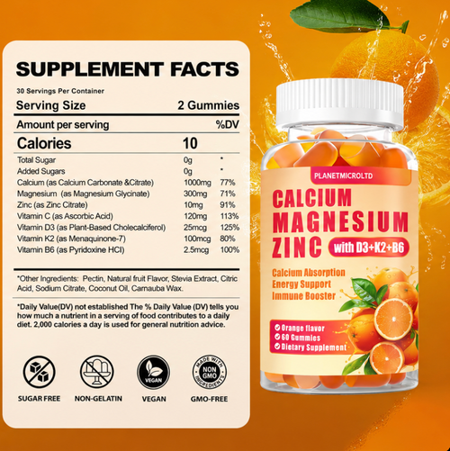 Magnesium Zinc Gummies: High Potency 1000mg Calcium Gummy | 7-in-1 Extra Strength Calcium Gummies with Vitamin D3 K2 C B6 - No Chalky Aftertaste Gentle on Stomach Sugar Free (120Count)